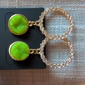 Elegant Green and Gold Dangle Fashion Earrings